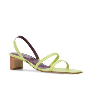 BY FAR Sandals Renata Light Green Neon Strappy Square Toe Slingback Kitten Heel